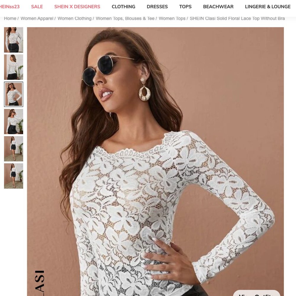 Shein Emery Rose Solid Floral Lace Top